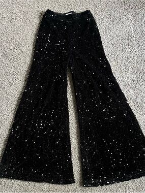 Faeriesty Flare Black Sequin High Waisted Pants Clubcore Concert Retro Glam